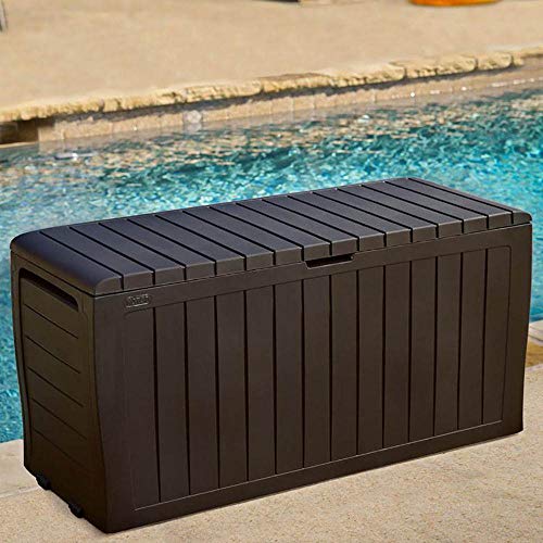 Keter Marvel Plus 71 Gallon Resin Outdoor Storage Box for Patio Furniture Cushions, Throw Pillows, Garden Tools and Pool Floats, Brown
