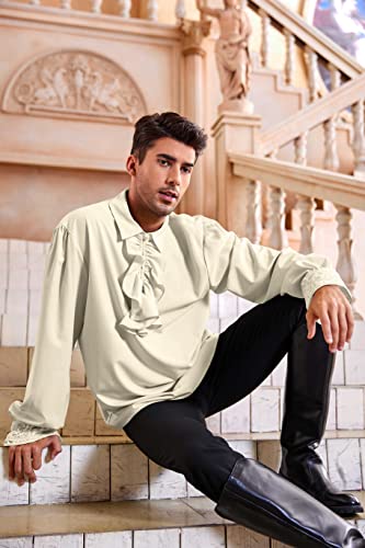 Bbalizko Mens Pirate Shirt Ruffle Victorian Renaissance Steampunk Vampire Poet Shirts Gothic Medieval Costume Beige