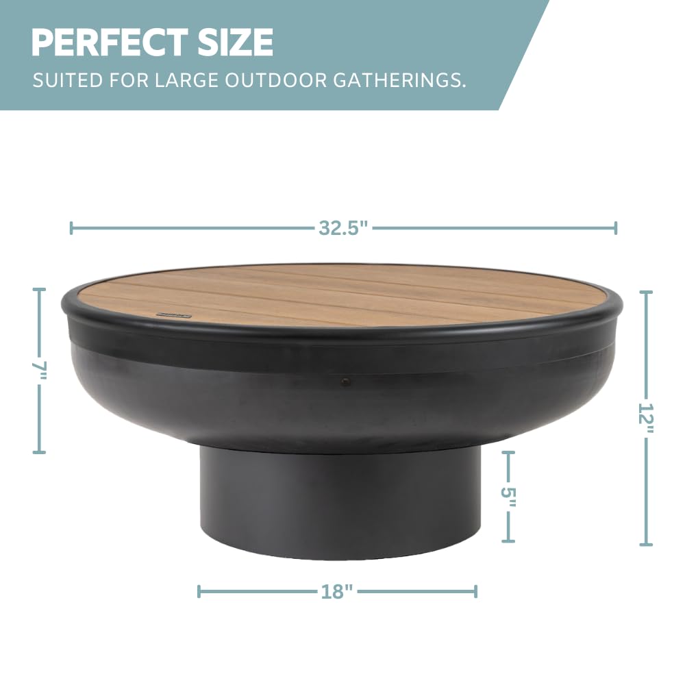 DENKOE 32 Inch Round Fire Pit Table with Fire Pit Grill, Extra Thick, Heavy Duty Fire Bowl, Deep Outdoor Firepit, Wood Burning Firepits for Outside Patio, Backyard Fire Pits, Large BBQ Pit