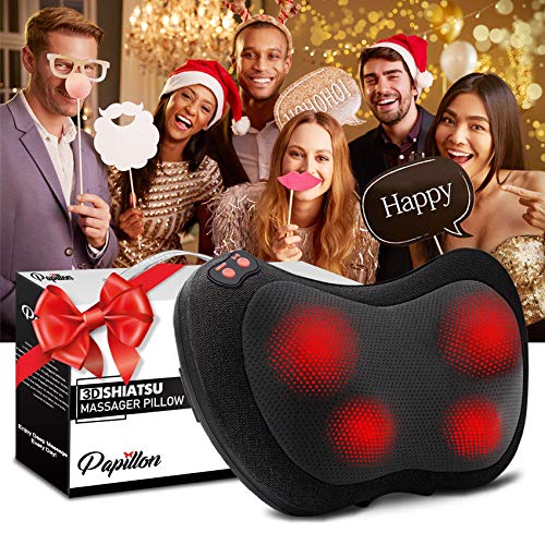 Papillon Back Massager,Shiatsu Neck Massager for Pain Relief,Electric Shoulder Foot Massage Pillow with Heat,Gifts for Mothers Day,Christmas Gifts for Women/Men,Deep Tissue Kneading for Waist,Legs