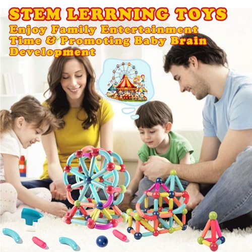 Titrot Magnetic Blocks Kids Toys, Large Magnetic Building Sticks STEM Educational Sensory Toy Preschool Learning Montessori Toys for Toddlers Boys Girls Ages 3-8 with 1 Car