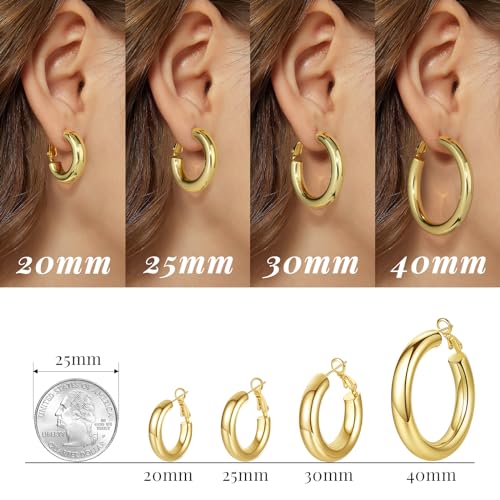 SHOWNII Chunky Silver Hoop Earrings - 14K Gold Plated Earrings for Women Hollow Tube Thick Hoops Graduation Gifts for Her