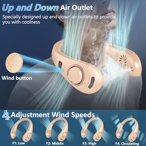 OVIFM Portable Neck Fan-Misting Fan Portable Folding Cooling Fan for Your Neck,Wireless Mini Headphone Personal Neck Fan,Rechargeable Battery Operated Festival s for Women Men Adults Kids Dad Mom
