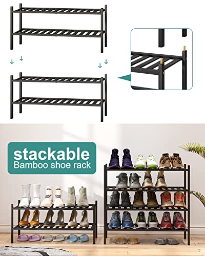 viewcare 5-Tier Bamboo Shoe Rack for Entryway, Stackable | Foldable | Natural, Shoe Organizer for Hallway Closet, Standing Shoe Racks for Indoor Outdoor