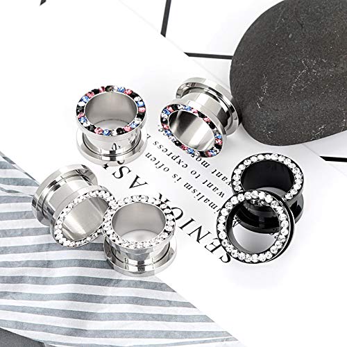YOFANST 6pcs Stainless Steel Clear Gem Ear Tunnels CZ Ear Piercing Plugs Stretcher Expander 0g