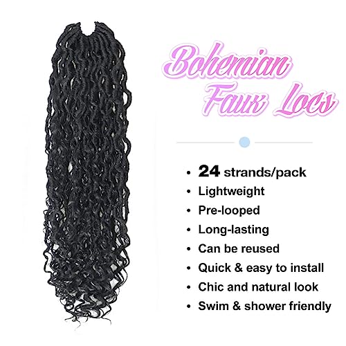 ToyoTress Boho Faux Locs Crochet Hair - 12 Inch 8 Packs Natural Black Bohemian Locs Crochet Hair With Curly Ends for Black Women, Short Pre-looped Synthetic Braiding Hair Extensions(12 Inch, 1B-8P)