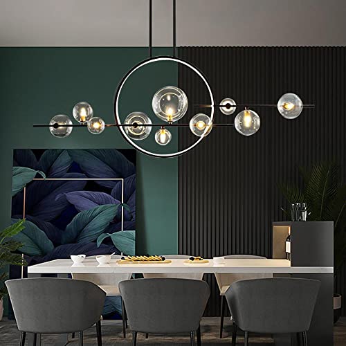 BULUXE Modern Island Lights for Kitchen,10-Light Pendant Lights Kitchen Island Lighting with Glass Globe Shade Sputnik Light Fixture Linear Chandeliers for Dining Room Living Room