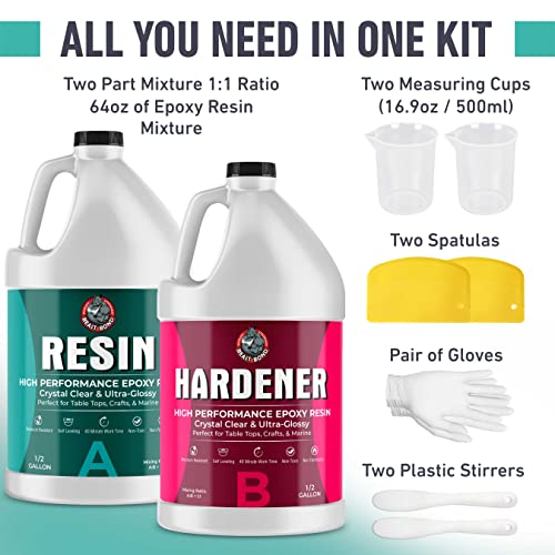Beast Bond Epoxy Resin - Ultra-Gloss 1 Gallon Kit, Crystal Clear, Self-Leveling, UV & Impact Resistant Resin Kit for Art, Jewelry, Tables & Countertops, Easy 1:1 Mix, DIY Crafts