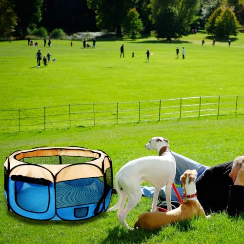 Pet Cat Playpen for Indoor Cats Enclosed,Portable Pet Dog Playpen,Puppy Small Dog Cat Tent Crates Cage,29x29x16,Blue/Beige,1Pack