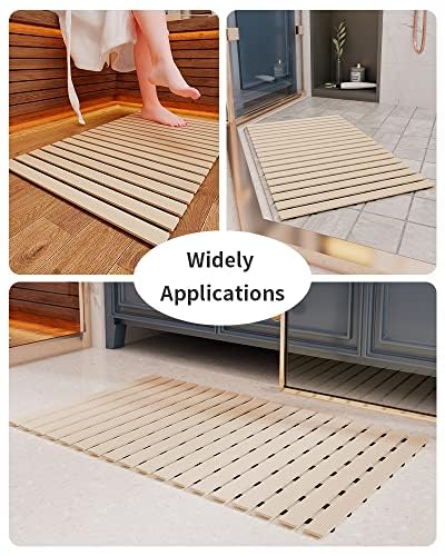 PADOOR Shower-Mat Non Slip, Heavy Duty Bathtub-Mat Curlable Quick Drain Sturdy Bath Tub Mat Without Suction Cups for Indoor Outdoor Use 16x35 Inch Beige