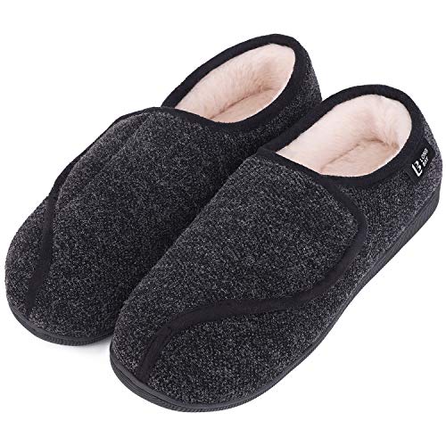 LongBay Women's Furry Memory Foam Diabetic Slippers Comfy Cozy Arthritis Edema House Shoes (7 B(M), Black)