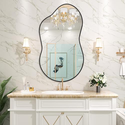 Dorlicecass Irregular Wall Mirror - Wall Mirrors Decorative 20"x36" Black Asymmetrical Mirror Aviation Aluminum Alloy Frame for Bathroom, Bedroom, Living Room, Cloakroom, Entryway