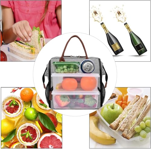 LOKASS Lunch Bag Women Insulated Lunch Box Wide-Open Lunch Tote Bag Large Waterproof Cooler Bag for Work Picnic Hiking Beach(Gray)
