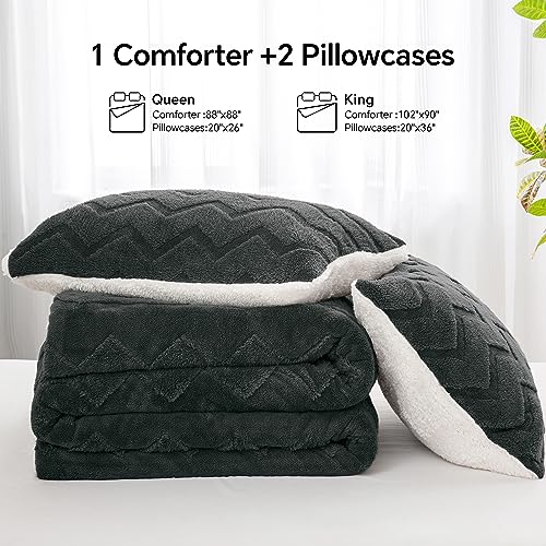 BEDELITE Fluffy Twin Comforter Set - Super Soft Sherpa Black Comforter for Twin Size Bed, Luxury Warm Bedding Set for Winter, Fuzzy Bed Set 2 piece (1 Comforter, 1 Pillowcase)