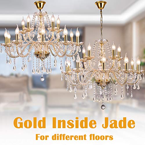 Panghuhu88 K9 Crystal Candle Chandeliers Lighting 15 Lights Pendant Ceiling Fixture Lamp for Dining Living Room Bedroom Hallway Entry Elegant Decoration (15 Bulbs)