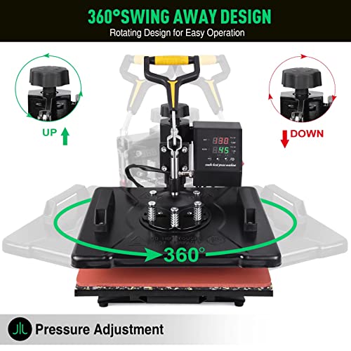 Slendor 5 in 1 Heat Press Machine 12x15 inch 360-Degree Swing Away Digital T Shirt Pressing Machine Multifunction Heat Transfer Sublimation Combo for T Shirts Mugs Hat Plate Cap