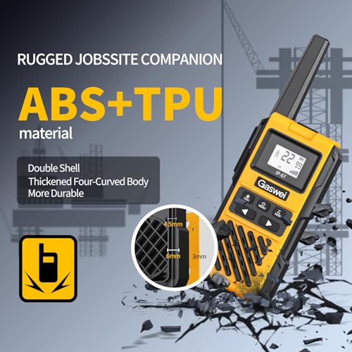 Gaswei G1pro Heavy Duty Long Range Walkie Talkies for Adults, Rechargeable 2 watt Emergency Two Way Radios, 22 Channel Walky Talky with Li-ion Battery, IP67 Waterproof ,VOX ,FRS, USB-C (2pack)