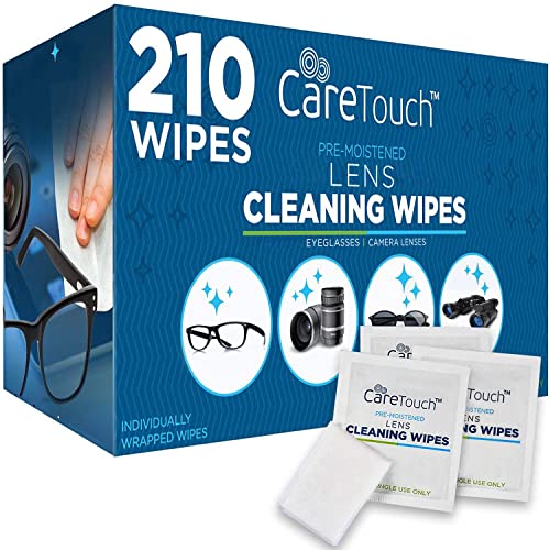 Care Touch Lens Wipes for Eyeglasses | Individually Wrapped Eye Glasses Wipes | 100 Pre-Moistened Lens Cleaning Eyeglass Wipes