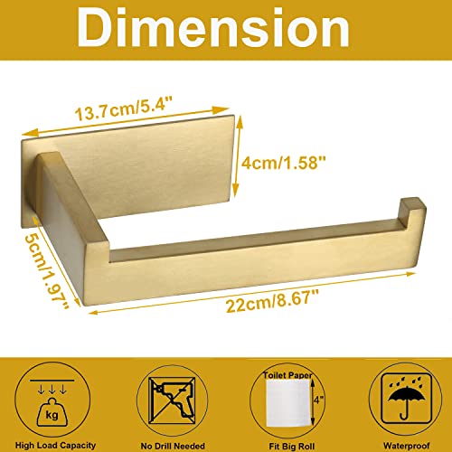 Vanloory Toilet Paper Holder, Self Adhesive Tissue Holder Stainless Steel Rustproof Paper Roll Holder, No Drilling Easy to Install, Toilet Paper Rack Suitable for Office, Bathroom (Brushed Gold)