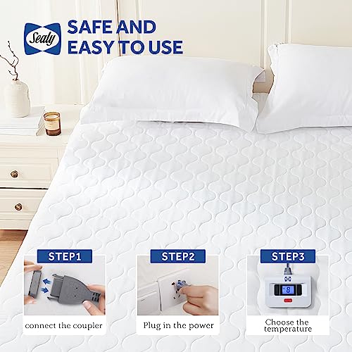 Sealy Heated Mattress Pad Twin Size, Luxury Quilted Electric Bed Warmer with 10 Heat Settings & Auto Off 1-12 Hours | Fit Up to 15" Deep Pocket | ETL Certified | Machine Washable