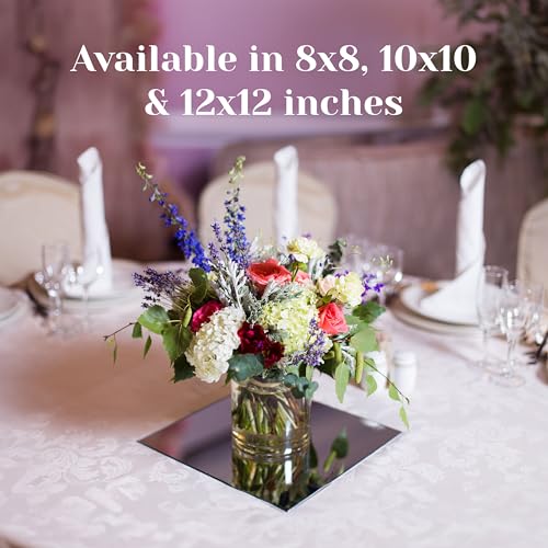10 Inch Square Mirror Plate, Set of 12 - 1.5mm Thick Glass Plate Mirror Tiles w/ Smooth Edges - Perfect Candle Wedding Centerpiece Table Decorations, Home Accent Wall Decor, & More - PARNOO