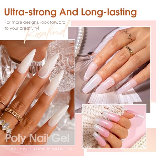 ROSALIND Poly Nail Gel Kit -14 Colors +72 Nail Art Accessories kit Clear Nude Poly Nails Gel Kit Starter Kit With Slip Solution Pro Nude Pink Nail Extensions Gel Set with Mini UV Lamp