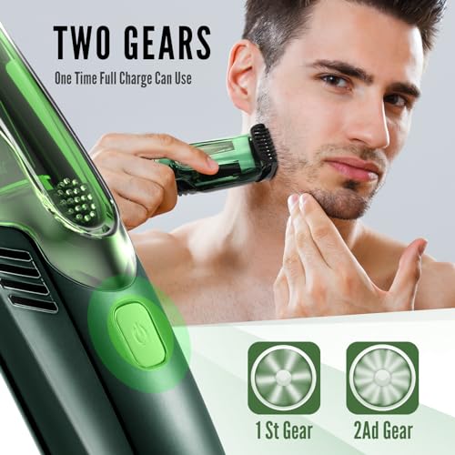 SHPAVVER Vacuum Beard Trimmer for Men, Mustache Trimmer with 20 Length and Styles Adjustable, Built-in Vacuum Trimmer for Mustache, Sideburns, Facial Hair, Rechargeable, IPX6 Waterproof, 2 Comb
