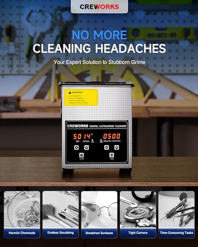 CREWORKS Professional Jewelry Cleaning Machine, 2L Jewelry Cleaner Ultrasonic Machine with Heater & Timer, Digital Ultrasonic Cleaner for Cleaning Denture Dental Oral Irrigator Parts Retainer Glasses