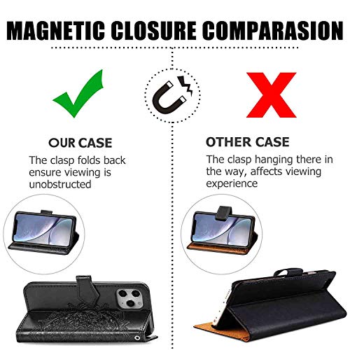 CaseHQ Compatible with iPhone 12 Mini Case 5.4 inch(2020),Wallet Case for Women and Girls,Premium Strap with Card Holder,3D Embossed Datura Flower,Pu Leather Flip-Purple