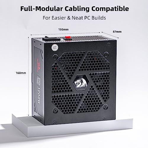Redragon PSU007 80+ Gold 850 Watt ATX 3.0 & PCIe 5.0 Fully Modular Power Supply w/ 80 Plus Gold Certified, Compact 160mm Size, Smart ECO Low Noise RGB Fan, 100% Japanese Capacitors, Full Mod Cables