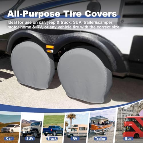 Explore Land Tire Covers 4 Pack - Tough Wheel Protector for Truck, SUV, Trailer, Camper, RV Universal Fits Tire Diameters 23-25.75 inches, Black