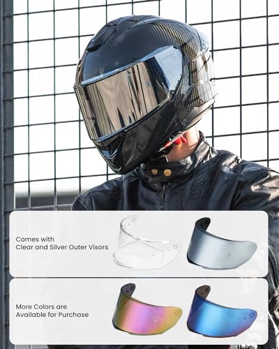 ILM Carbon Fiber Motorcycle Helmets Lightweight Full Face Dual Visor Helmet with Rear Wing Pinlock Compatible Motorbike Street Bike DOT ECE Men Women Model 861C (CarbonFiber3K, S)