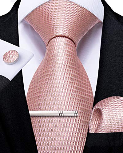 DiBanGu Plaid Ties for Men Silk Checkered Necktie and Pocket Square Cufflinks Tie Clip Set with Gift Box for Wedding Business, Charcoal Grey