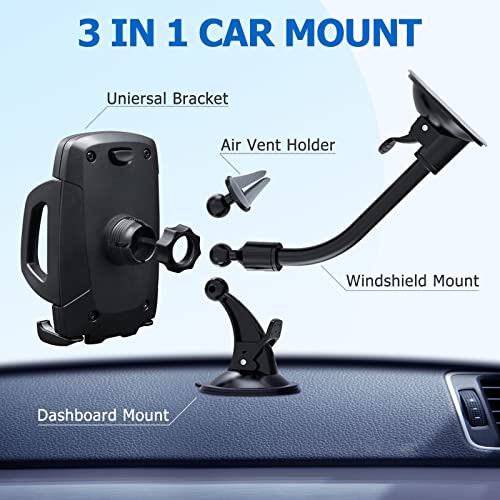 Car Phone Mount, Vansky 3-in-1 Cell Holder Air Vent Dashboard Mount Windshield for iPhone Xs Max R X 8 Plus 7 6S Samsung Galaxy S9 S8 Edge S7 S6 LG Sony and More