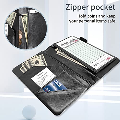 Server Books for Waitress,PU Leather Waiter Book Server Wallet with Zipper Pocket, Cute Waitress Book&Waitstaff Organizer with Money Pocket Fit Server Apron, Green Tree (Blue Flying Butterfly, Medium)