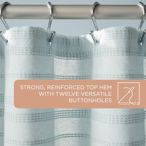 TOWN & COUNTRY EVERYDAY Sophia Textured Solid Cotton-Rich Breathable Fabric Shower Curtain with Reinforced Buttonhole Top Hem, Aqua Blue, 70"x72"