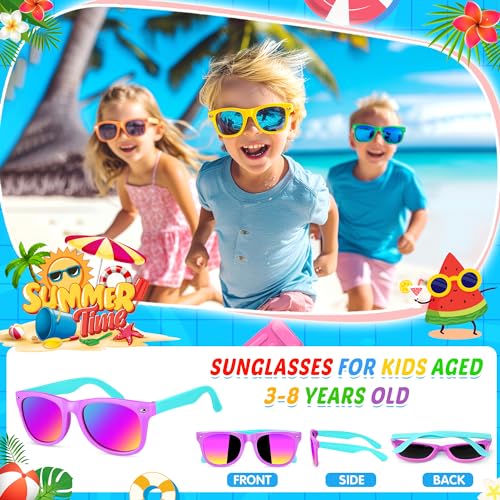 GIFTINBOX Kids Sunglasses Bulk Party Favors For Kids 3-5 4-8, 16Pack Neon Sunglasses For Kids Boys Girls with UV400 Protection, Pool Beach Kids Sunglasses Party Favors Great Gift for Birthday Party…