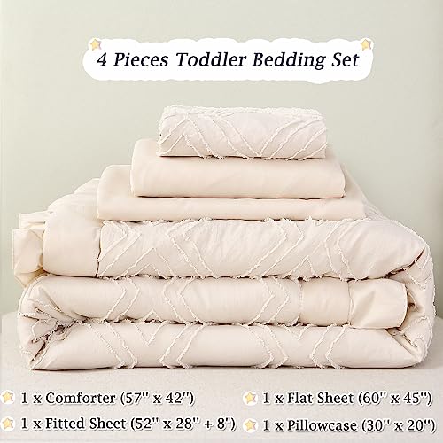 ZRNBAST Pink Toddler Bedding Set for Girls with Ruffle, Cozy Blush Tufted Toddler Bed Set 4-Piece Embroidery Shabby Toddler Comforter Set Include Comforter, Pillowcase, Flat Sheet, Fitted Sheet