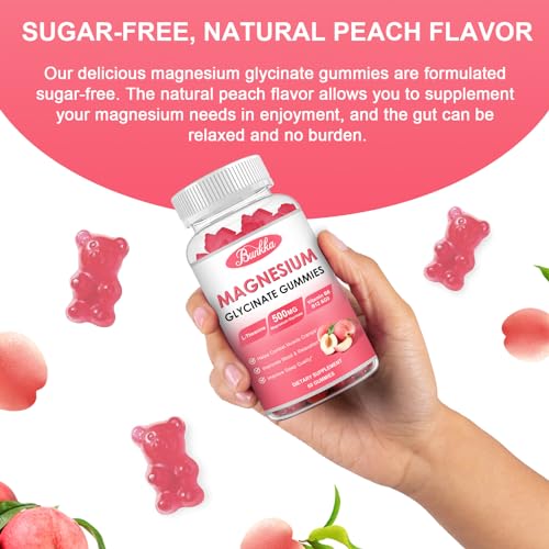 (2 Pack) Magnesium Glycinate Gummies-Magnesium Glycinate 500mg, Magnesium Complex Supplement with Potassium, VitaminD, B6 for Calm, Sleep&Stress Relief-Sugar Free, 120 Peach Magnesium Gummies