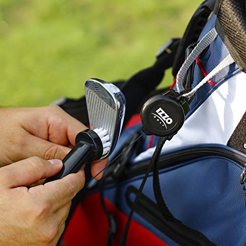 Izzo Golf Dual Golf Club Brushes - Includes a Brush for Golf Clubs & Brush to Clean Golf Club Grooves, with Golf Bag Zinger Black