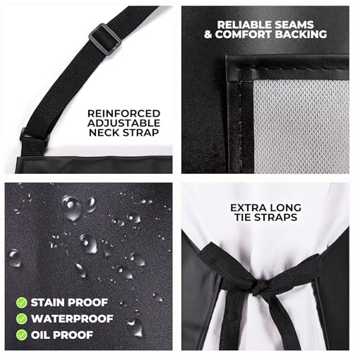 GREEN LIFESTYLE 3 Pack Server Aprons with 3 Pockets - Waist Apron, Waitress Apron for Women and Man, Water Resistant with Long Waist Strap Reinforced Seams, Half Apron (Black)