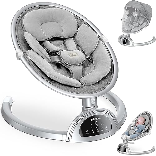 BabyBond Baby Swings for Infants, Bluetooth Infant Swing with Music Speaker, 3 Seat Positions, 5 Point Harness Belt, 5 Speeds and Remote Control - Portable Baby Swing for Indoor and Outdoor (Black)