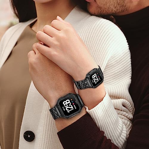 SUPLINK Stainless Steel Case & Band Compatible with Fitbit Versa 4 Bands/Versa 3/Versa/Versa 2 Watch bands Men,Protector Cover Strap for Fitbit Sense/Versa Lite/Fitbit Sense 2 Bands,Black