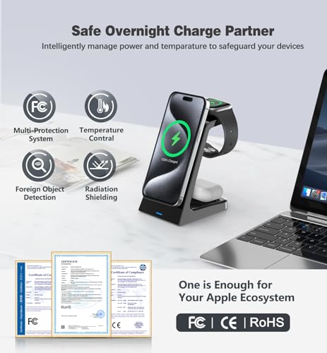 3 in 1 Magnetic Wireless Charging Station Apple 20W Mag-Safe Charger Stand Magnetic Wireless Charger for iPhone 15 14 13 12 Pro/Pro Max/Plus/Mini AirPods 2/3/Pro iWatch Ultra/8/7/SE/6/5/4/3/2