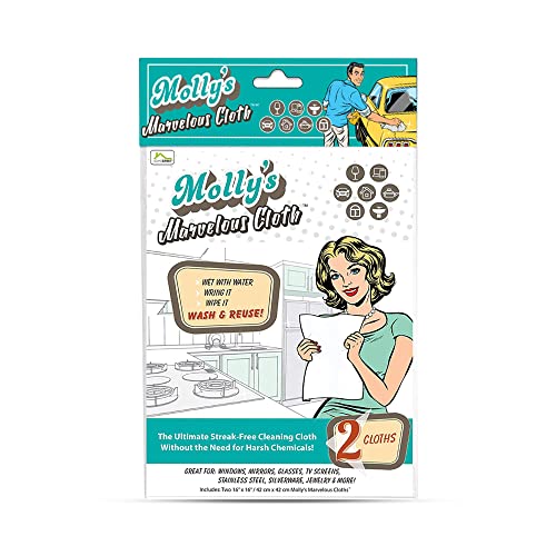 Home Spirit Molly's Marvelous Cloth, Streak-Free, Lint-Free Microfiber Cleaning Cloth, Polishing Cloth for Glass, Stainless Steel, Use for Kitchen, Bath, Cars, Detailing, Reusable (2pk, White)