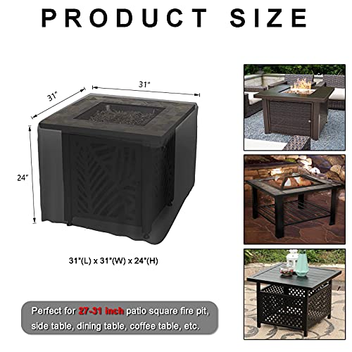 WOMACO Heavy Duty Patio Table Cover, Gas Firepit Cover Waterproof Outdoor Furniture Cover (31" x 31" x 24", Black)