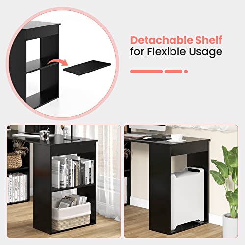 IFANNY 48 Inch Computer Desk with Bookshelf, Reversible Study Writing Desk with Storage Shelves & CPU Stand, Compact Office Desks & Workstations, Black Desk for Bedroom, Kids Room, Study (Black)