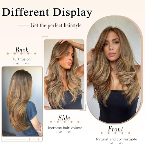FREEMEIGE Clip in Long Wavy Synthetic Hair Extension 20 Inch Medium Brown 4PCS Thick Hairpieces Fiber Double Weft Hair for Women