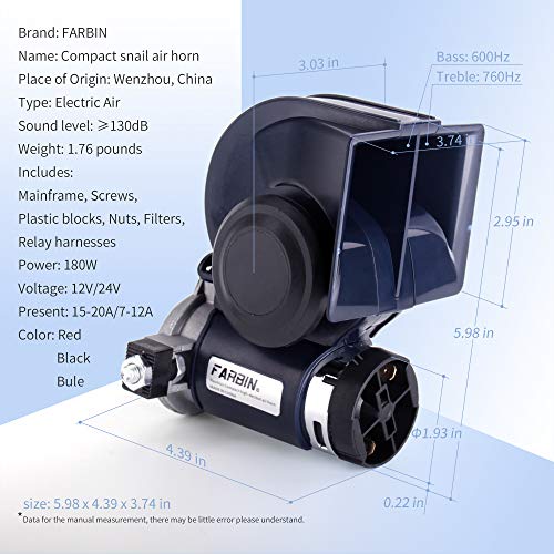 FARBIN Mini Air Horn 12V 150db Super Loud, Compact Car horn with Compressor and Wiring Harness for Any 12V Vehicles