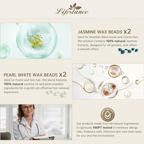 Lifestance Waxing Kit- L3 Digital Wax Warmer Hair Removal kit- 4 Packs of Wax Beads(14.1 oz total) Silicone Liner- 45 Items- Fast Heating Wax Pot for All Hair Types- Brazilian Bikini Facial Body